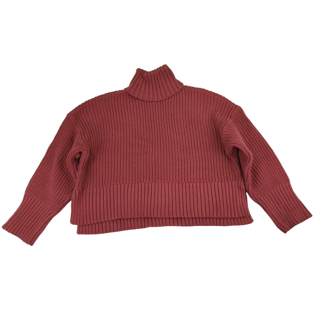 Madewell Wide Ribbed Turtleneck Sweater Cropped Oversized Women's Medium Rust